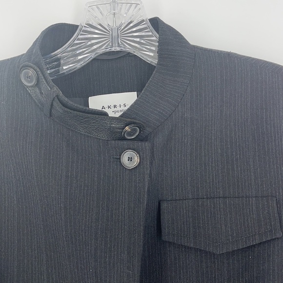 AKRIS punto blazer jacket 100% Wolle laine wool button up 100% leather neck - Picture 4 of 10